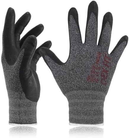 DEX FIT Nitrile Work Gloves FN330, 3 Pairs, 3D-Comfort Stretchy Fit, Firm Grip, Thin & Lightweight, Touch-Screen Compatible, Durable, Breathable & Cool, Machine Washable; Black Grey S (7)