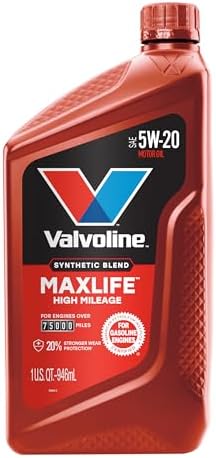 Valvoline MaxLife High Mileage 5W-20 Synthetic Blend Motor Oil 1 Quart, Pack of 6