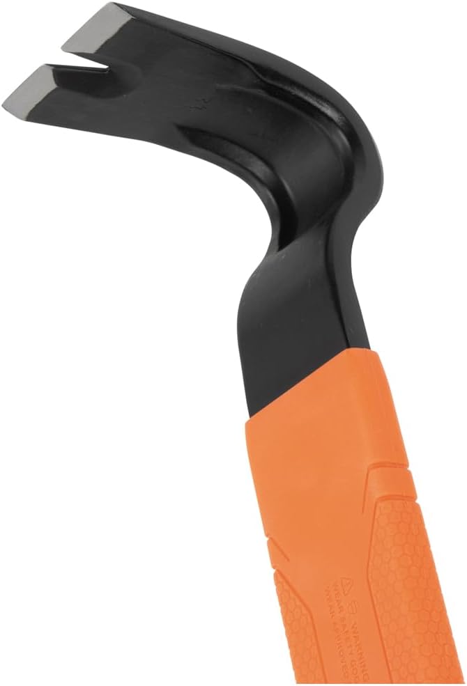 Klein Tools 66094 Pry Bar, Flat Heavy Duty, Crowbar Nail Puller, Forged Carbon Steel, Curved Claw, For Prying, Scraping, Lifting, Pulling, 15-Inch