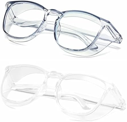 Alsenor Safety Glasses Anti Fog Goggles Protective Eyewear Blue Light Blocking Anti Dust UV Protection Glasses For Men Women (2 Pack (Blue + Clear))