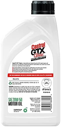 Castrol GTX Classic 20W-50 Conventional Motor Oil, 1 Quart, Pack of 6