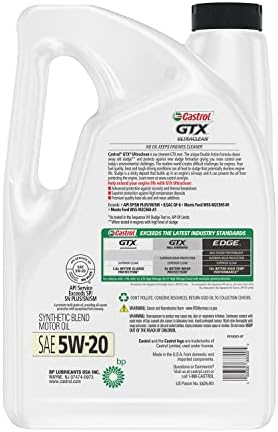 Castrol GTX Ultraclean 5W-20 Synthetic Blend Motor Oil, 5 Quarts (Pack of 2)