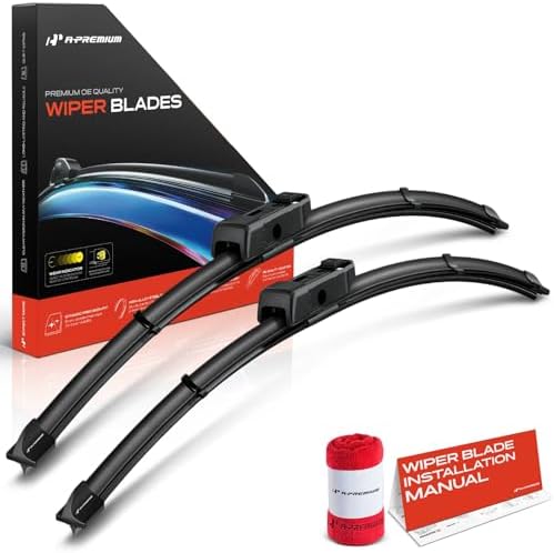 A-Premium 24" + 19" Windshield Wiper Blades with Wear Indicator & Towel