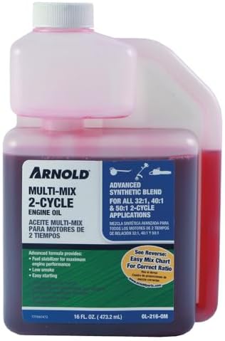Arnold 2-Cycle Engine Oil Mix, for Chainsaws, Trimmers, and Blowers, Compatible with Major Brands, Tip N Measure Plastic Bottle, 16 oz.