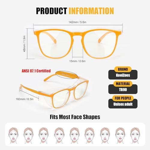 KeeiZoes Safety Glasses Anti Fog Goggles For Women, Nurses Protective Eyewear Blue Light & UV Blocking Eye Protection Glasses