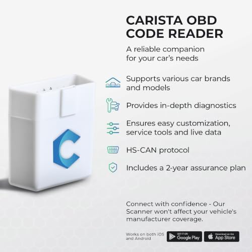 Carista OBD - Bluetooth OBD2 Scanner - Subscription Required - Car Scanner Diagnostic Tool and Code Reader with Access to Diagnostics, Customizations, Service Tools, and Live Data
