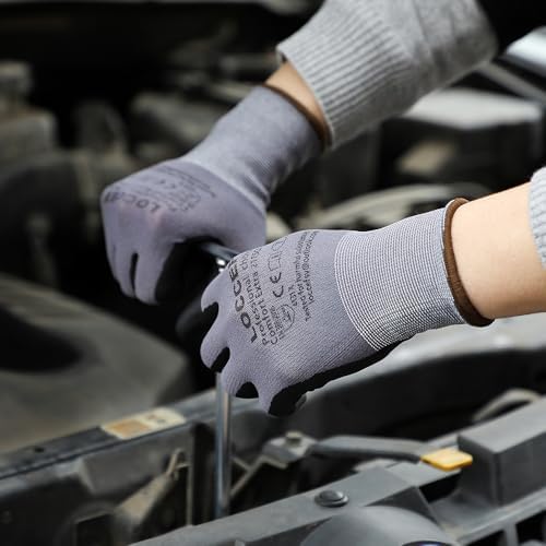 LOCCEF Safety Work Gloves MicroFoam Nitrile Coated-12 Pairs,Seamless Knit Nylon Gloves,Home Improvement,Micro-Foam Gloves