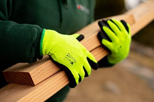 G & F Products 1516 Premium High Visibility Green Work & Gardening Gloves for Men and Women, MicroFoam Textured Coated Palm & Fingers, Large, 6 Pairs