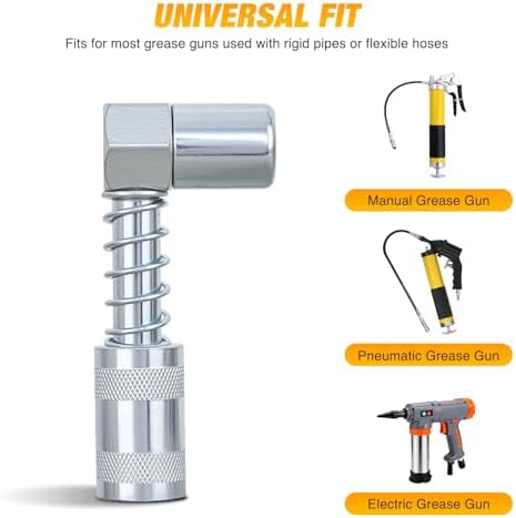 GOOACC 90 Degree Grease Gun Coupler Adapter, Sturdy Steel Grease Coupler Fittings Compatible with SAE Metric Zerk Fittings Grease Gun Lubrication Tool for Tight Space Auto Ship Machinery Truck Farm