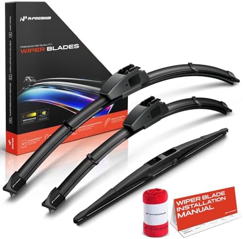 A-Premium 24"+17"+14" Windshield Wiper Blades with Wear Indicator & Towel