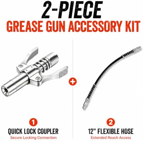12-Inch Grease Gun Hose with Quick Release Coupler, 1/8" NPT Grease Kit