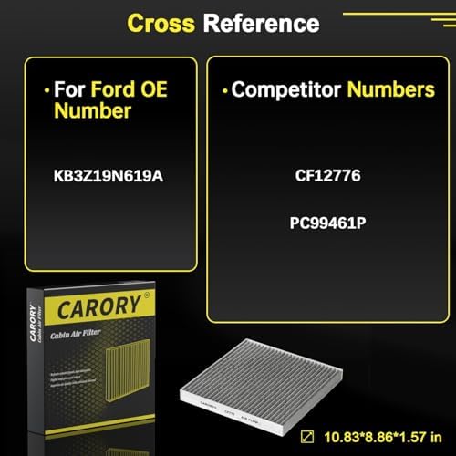 CARORY Cabin Air Filter w/Activated Carbon for Ford Ranger 2019 2020 2021 2022 2023 .KB3Z19N619A, CF12776, FP-88, CF777
