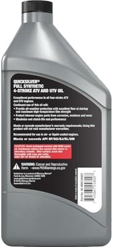 Quicksilver 5W-50 Full Synthetic 4-Stroke ATV/UTV Engine Oil, 1 Quart