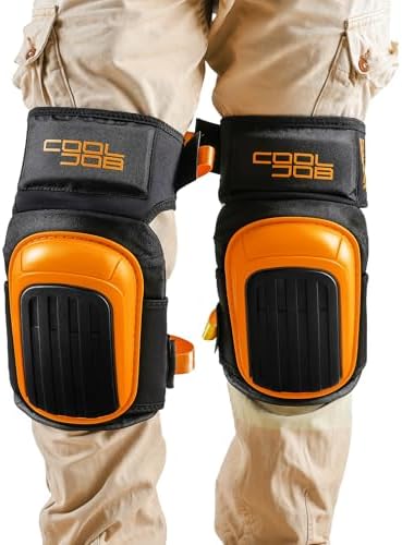 COOLJOB Professional Knee Pads with Heavy Duty Anti-Slip Cap, Comfortable Foam Cushion and Extra Thick Gel Padding for Construction Flooring, Reinforced & Adjustable Straps, Orange
