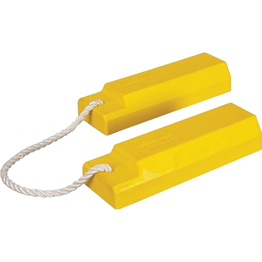Checkers 15" Airplane Chocks, Aviation Wheel Chocks for Small to Mid-Sized Aircraft, Roped Pair Tire Chock for Polished Hangar Floors, Durable Lightweight Urethane, Yellow, AC3515-RP-P