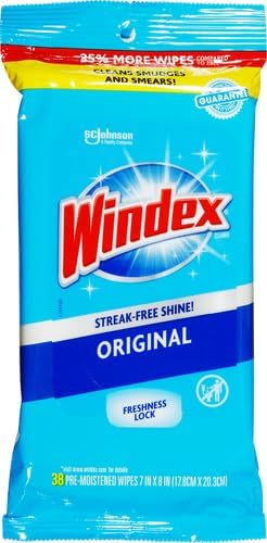 Windex Wipes Glass Cleaning, Pre-Moistened Glass and Surface Wipes to Clean Home Surfaces, Household Essentials, Original Scent, 38 Count (Pack of 2)