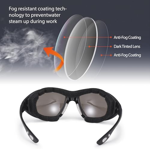 SAFEYEAR Safety Glasses Anti Fog Scratch Resistant ANSI Z87.1 CE Protective Eyewear with Foam Gasket Adjustable Strap