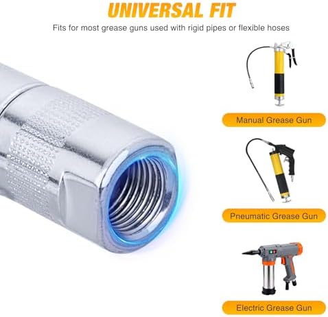 GOOACC 90 Degree Grease Gun Coupler and Straight Grease Gun Tips Fittings, Sturdy Steel Right Angle Grease Zerk Adapter for Tight Spaces Mini Small Grease Guns Lubrication Tool for Auto Ship Machinery