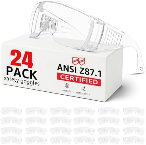 Anti-fog Safety Glasses over eyeglasses 24Pack, Scratch & Impact Resistance Lab Goggles, Ansi Z87.1 Safety Glasses for men&women, Clear Safety Glasses for Construction,Labs,Industrial