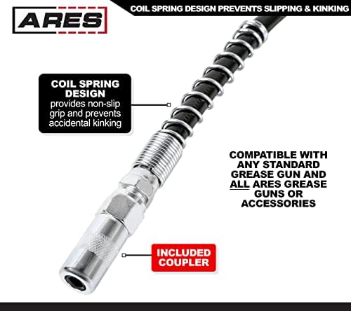 ARES 54033 24-In Grease Gun Flex Hose - 4,500 PSI, Heavy Duty Coupler