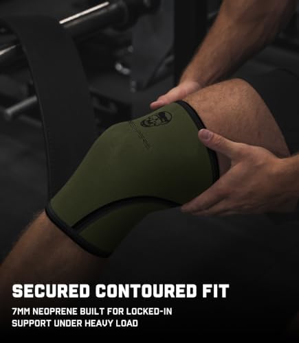 Gymreapers Knee Sleeves (Pair w/Bag) - Knee Compression Sleeve Support Squats, Weightlifting Powerlifting 7MM Neoprene Sleeves - 1 Year Warranty (Military Green/Black, Medium)