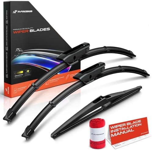 A-Premium 23"+23"+12" Windshield Wiper Blades with Wear Indicator & Towel