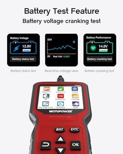MOTOPOWER MP69033 Pro OBD2 Scanner Code Reader Check Engine Fault Light Diagnostic Scan Tool with Battery Tester