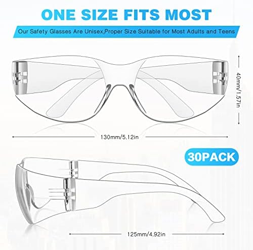 WFEANG 30 Pack Clear Safety Glasses for Men Women, ANSI Z87.1 Work Glasses