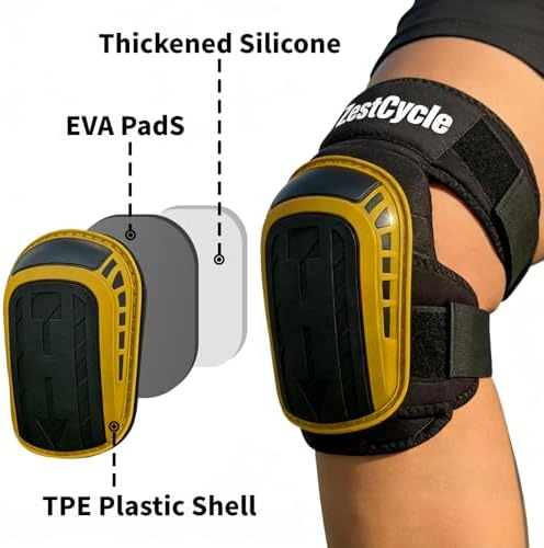 Professional Knee Pads for Work, Heavy Duty Comfortable Foam Gel Knee Pads with Strong Stretchable Straps for Construction, Flooring, Gardening and Cleaning (Yellow)