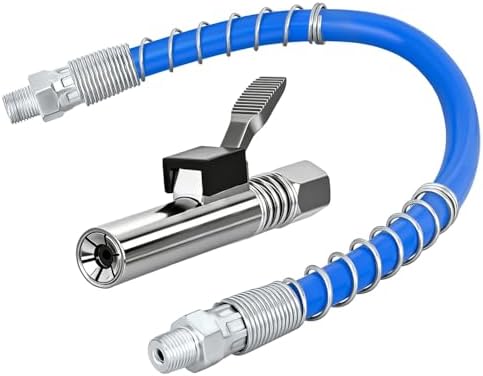 GOOACC Grease Gun Coupler Set 12000 PSI Quick Release and Locking Grease Gun Tips & 12" Spring Flex Hose, Compatible with 1/8" NPT Grease Guns Fitting Single Handle Grease Coupler for Easy Lubrication