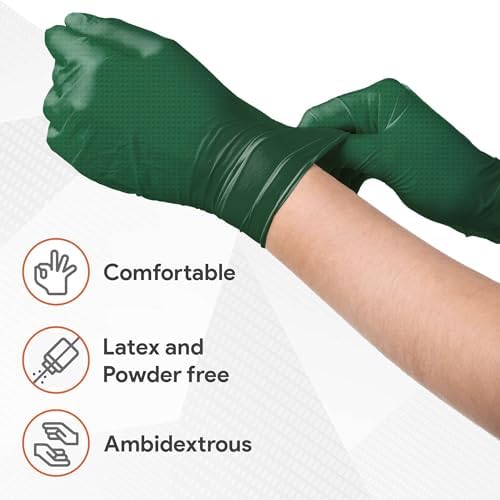WECARE 8 Mil Nitrile Gloves - Heavy Duty Mechanic Gloves, with Diamond Grip - Powder and Latex Free Disposable Gloves