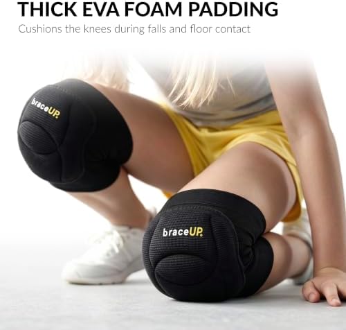 BraceUP Kids Volleyball Knee Pads – Thick EVA Padding, 2 Pack, XS