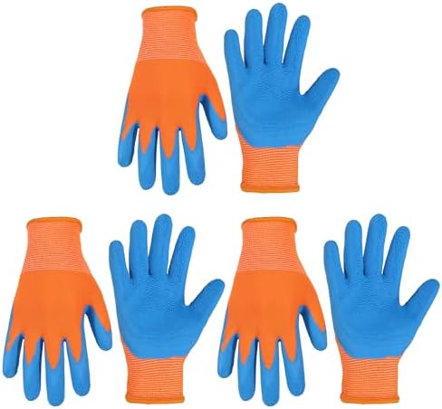 HANDLANDY 3 Pairs Kids Gardening Gloves, Grippy Kids Work Gloves, S