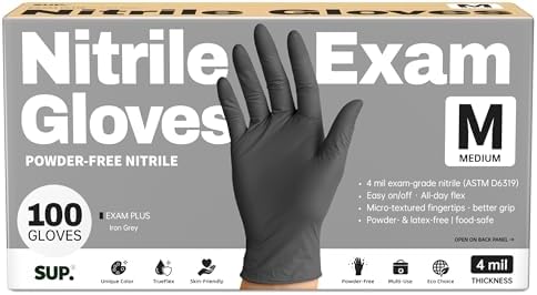 Nitrile+ SUP Exam Plus Gloves, Powder-Free Disposable, Black 100 Count