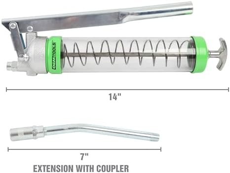OEMTOOLS 87204 Clear Lever Action Grease Gun, Automotive Grease Gun for Heavy Machinery, 10,000 PSI Max Pressure, Suction and Cartridge Loading, Transparent Barrel
