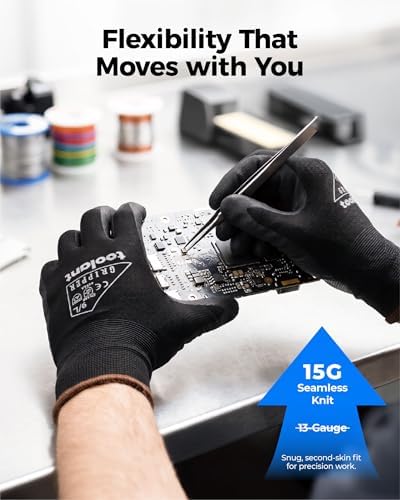 toolant Microfoam Nitrile Work Gloves with Grip, 6 Pairs, Black, Medium