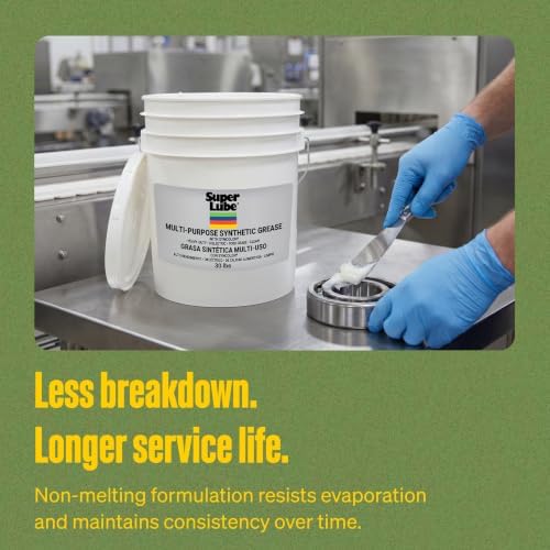Super Lube Multi-Purpose Synthetic Grease w/Syncolon - Water Resistant Grease - Food Grade - Long-Lasting Electric or Mechanical Lubricant - Translucent White - Pail - 30 lb (41030)