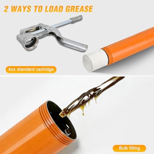 GOOACC Mini Grease Gun 6000 PSI 4oz Grease Gun Kit with 12" Flex Hose Extension Adapter Normal Coupler Rigid Pipe Small Pistol Grip Grease Guns for Automotive Farm Industrial Marine Equipment, Orange