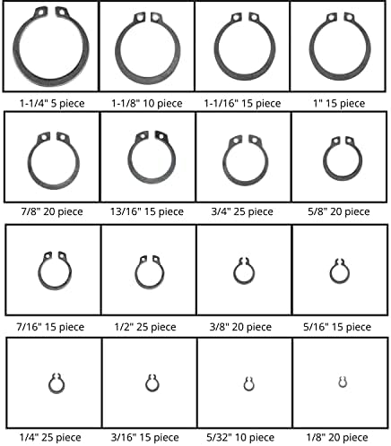 NEIKO 50458A Snap Ring Shop Assortment | 300 Piece Retaining Ring Set | 18 Sizes (1/8" - 1-1/4") | Heat-Treated Hardened Steel | Secure Parts on Grooved Shafts, Pins, Studs, etc.