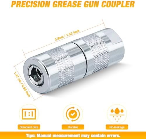 GOOACC Grease Gun Coupler Quick Locking Grease Gun Tips Sturdy Steel 8000 PSI Grease Gun Fittings Fits All 1/8" NPT Threads SAE Metric Zerk Fittings for Automotive Car Ship Machinery Truck Farm, 2 PCS