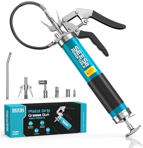 Seesii Upgraded 8000 PSI Grease Gun Kit, Quick-Release Coupler, 90° Adapter