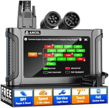 ANCEL HD7000 Heavy Duty Truck Scanner with DPF Regen, Speed Limit/Idle Reset, Service Reset, Professional Diesel Diagnostic Tool for Cummins, Detroit, Caterpillar, PACCAR, Volvo, Mack & International