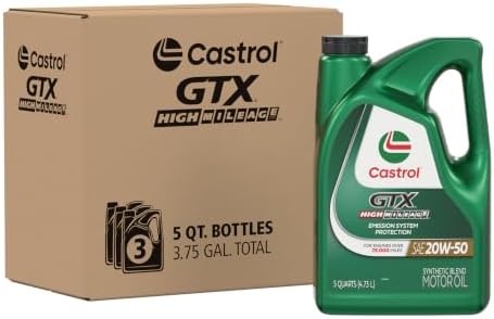 Castrol GTX High Mileage 20W-50 Synthetic Blend Motor Oil, 5 Qt, Pack of 3