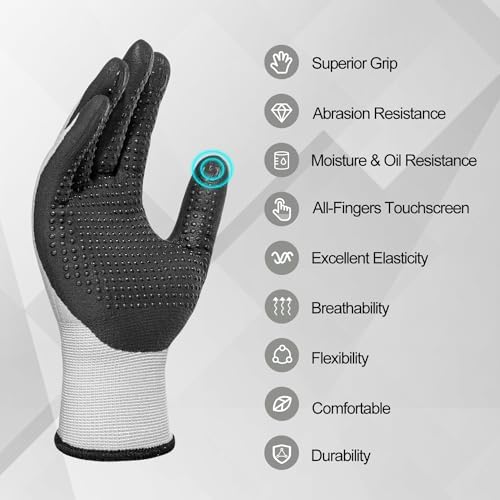 PROMEDIX P Nitrile Coated Work Gloves,MicroFoam Safety Work Gloves Men,Seamless Knit Nylon&spandex Gloves with Grip