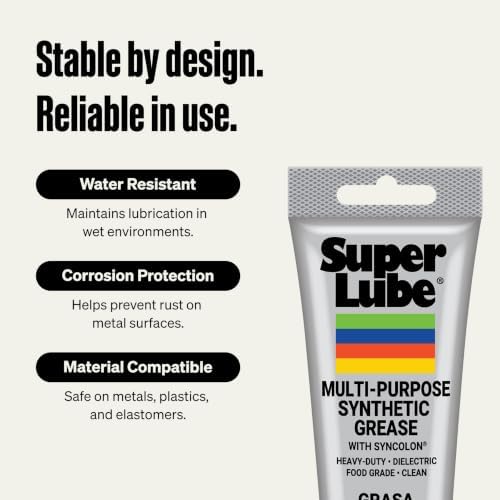 Super Lube Multi-Purpose Synthetic Grease w/ Syncolon - High Temperature, Water & Corrosion Resistant Grease - Workshop & Industrial Use - Food Grade - Translucent White - Tube - 3 oz (21030)