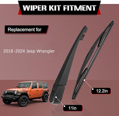 OTUAYAUTO Rear Windshield Wiper Replacement for 2018-2024 Jeep Wrangler JL, Back Window Wiper Blade Arm Accessories, Wiper Cover Kits Assembly for Rear Windshield