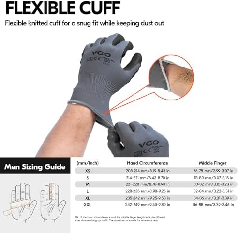 Vgo... 10Pairs Non-Slip Safety Work Gloves,Nitrile Coated (NT2110,M)