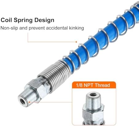 HARFINGTON Grease Gun Hose 47.6" 10000 PSI Spring Flex High Pressure Quick Release Grease Replacement with Coupler 1/8" NPT Threads for Grease Gun, Blue