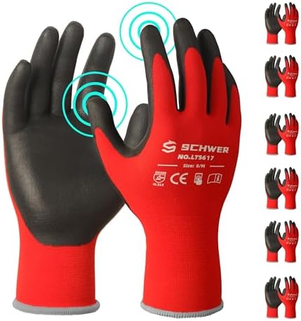 Schwer Ultra-Comfort Safety Work Gloves MicroFoam Nitrile Coated, Seamless Knit Nylon Glove for Men and Women, 6/12 Pairs, Abrasion Resistant, Non Slip, Breathable, LT5617, M
