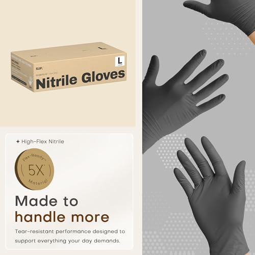 Nitrile+ SUP Exam Plus Gloves, Powder-Free Disposable, Black 100 Count
